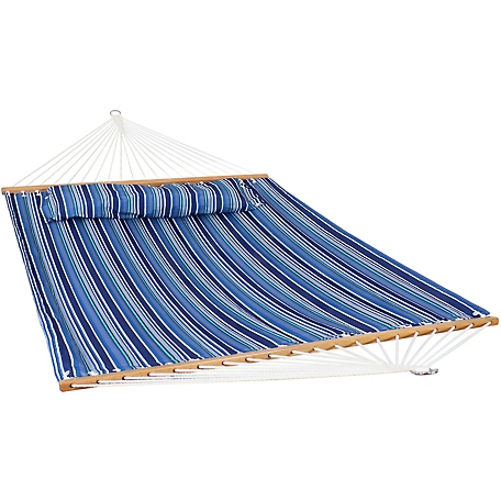 Sunnydaze Decor 2-Person Quilted Printed Fabric Spreader Bar Hammock and Pillow, 450 lb. Capacity