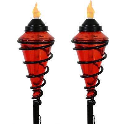 Sunnydaze Decor 2-in-1 Metal Swirl with Glass Outdoor Lawn Torch Set, Red, 2 pc.