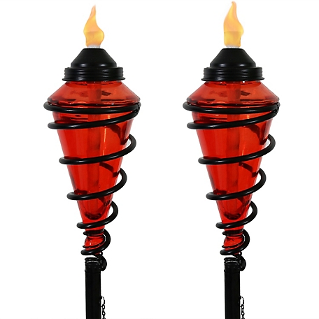 Sunnydaze Decor 2-in-1 Metal Swirl with Glass Outdoor Lawn Torch Set, red, 2 pc.
