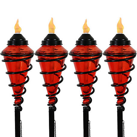 Sunnydaze Decor 2-in-1 Swirling Metal Glass Outdoor Lawn Torches, Red, 4-Pack