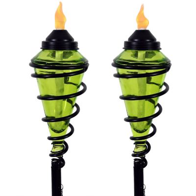 Sunnydaze Decor Adjustable Height Metal Swirl Glass Outdoor Lawn Patio Torch - Green - Set of 2