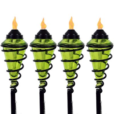 Sunnydaze Decor Adjustable Height Metal Swirl Glass Outdoor Lawn Patio Torch - Green - Set of 4