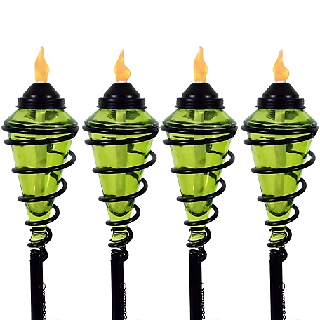 Sunnydaze Decor 2-in-1 Swirling Metal Glass Outdoor Lawn Torches, 4 in. x 66 in., 0.75 in. Pole Thickness, 4-Pack