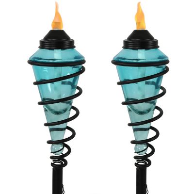 Sunnydaze Decor 2-in-1 Metal Swirl with Glass Outdoor Lawn Torches, 2-Pack, WKO-158