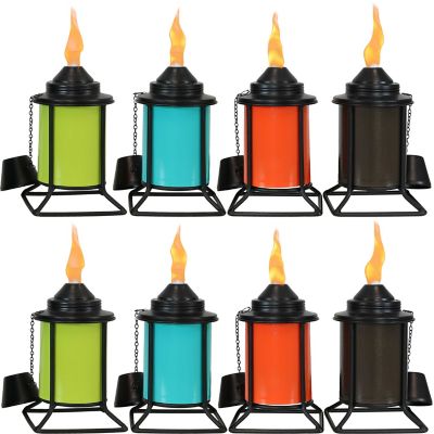 Sunnydaze Decor Outdoor Metal Patio Deck Poolside Lawn Tabletop Torch Set - Green, Blue, Orange, and Brown - 8pc