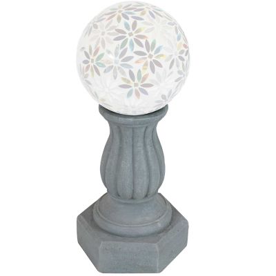 Sunnydaze Decor 10 in. x 11.5 in. x 15.75 in. Contemporary Pillar Indoor/Outdoor Gazing Globe Stand, Travertine