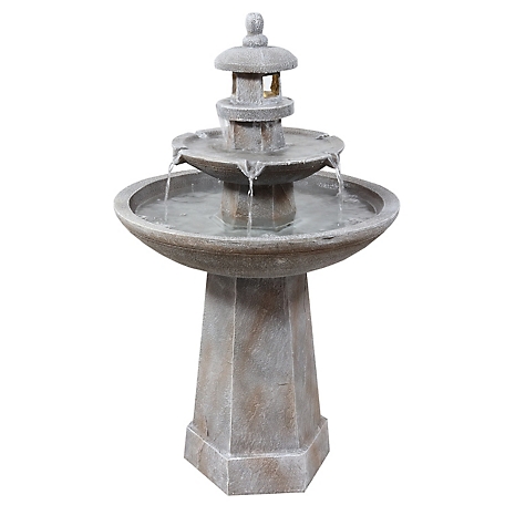 Sunnydaze Decor 39 in. Pagoda Outdoor Water Fountain with LED Lights