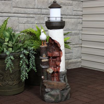 Image showing  36 in. Outdoor Cove Lighthouse Water Fountain with LED Light