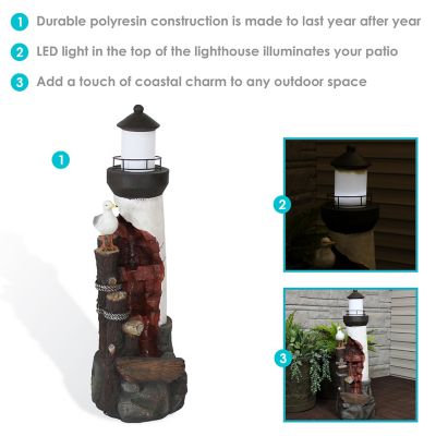 Image showing  36 in. Outdoor Cove Lighthouse Water Fountain with LED Light