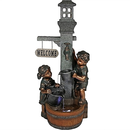Sunnydaze Decor 40 in. Children Playing with Water Faucet Fountain with LED Lights, WNC-375