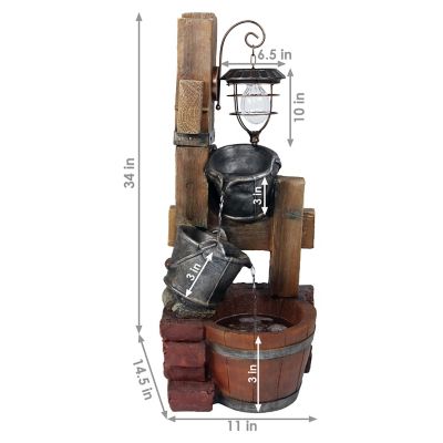 Image showing  34 in. Rustic Pouring Buckets Outdoor Water Fountain and Solar Lantern, WNC-382