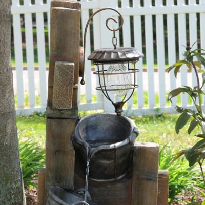 Image showing  34 in. Rustic Pouring Buckets Outdoor Water Fountain and Solar Lantern, WNC-382