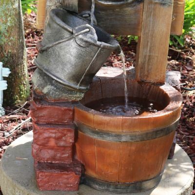 Image showing 5 th Sunnydaze Decor 34 in. Rustic Pouring Buckets Outdoor Water Fountain and Solar Lantern, WNC-382