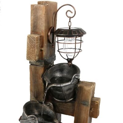 Image showing 6 th Sunnydaze Decor 34 in. Rustic Pouring Buckets Outdoor Water Fountain and Solar Lantern, WNC-382