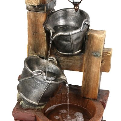 Image showing 7 th Sunnydaze Decor 34 in. Rustic Pouring Buckets Outdoor Water Fountain and Solar Lantern, WNC-382