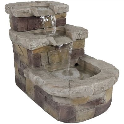 Sunnydaze Decor 21 in. Brick Steps Outdoor Water Fountain, 23.5 in. W x 17.5 in. D, 30 lb., 4 gal. Capacity, WNC-528