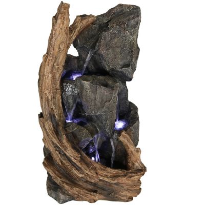 Sunnydaze Decor 35 in. Cascading Mountainside Outdoor Water Fountain with LEDs, WNC-830