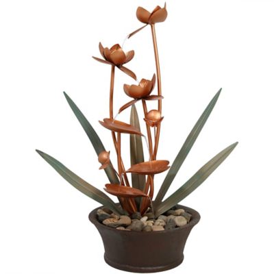 Sunnydaze Decor 28 in. Copper Flower Blossoms Outdoor Water Fountain