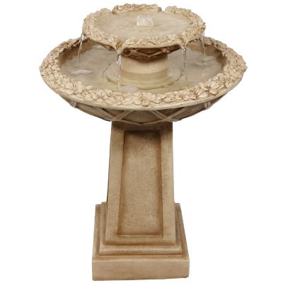 Sunnydaze Decor 28 in. 2-Tier Outdoor Electric Polyresin Beveled Flower Bird Bath Water Fountain