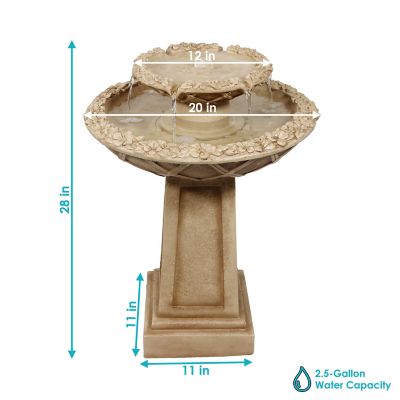 Image showing  28 in. 2-Tier Outdoor Electric Polyresin Beveled Flower Bird Bath Water Fountain