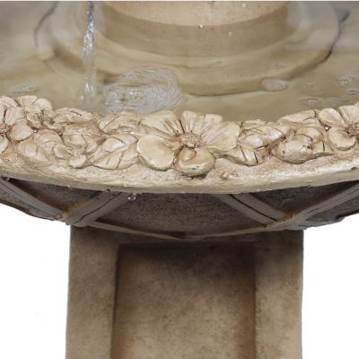 Image showing  28 in. 2-Tier Outdoor Electric Polyresin Beveled Flower Bird Bath Water Fountain