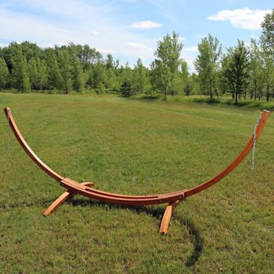 Image showing  142.5 in. Solid Wood Curved Hammock Stand with Hooks and Chains, 400 lb. Capacity, 142.5 in. x 50 in. x 51 in.