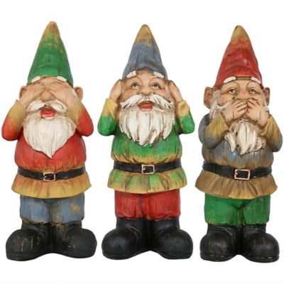Sunnydaze Decor 12 in. Three Wise Gnomes Decorative Garden Gnome Set, 3 pc.
