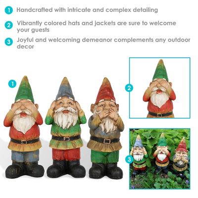 Image showing  12 in. Three Wise Gnomes Decorative Garden Gnome Set, 3 pc.