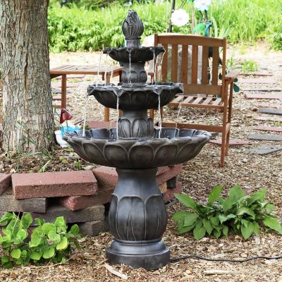 Image showing  46 in. H Electric Polystone 3-Tier Classic Tulip Outdoor Water Fountain, Dark Brown, XCA-131502DB