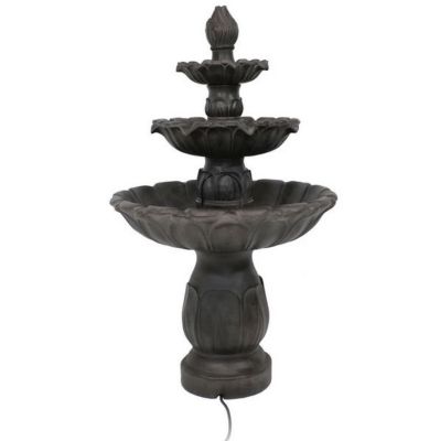 Image showing  46 in. H Electric Polystone 3-Tier Classic Tulip Outdoor Water Fountain, Dark Brown, XCA-131502DB