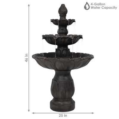 Image showing  46 in. H Electric Polystone 3-Tier Classic Tulip Outdoor Water Fountain, Dark Brown, XCA-131502DB