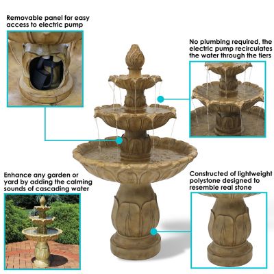 Image showing  Classic Tulip 3-Tier Outdoor Water Fountain - 46 in. H - Garden Stone, XCA-131502GDS