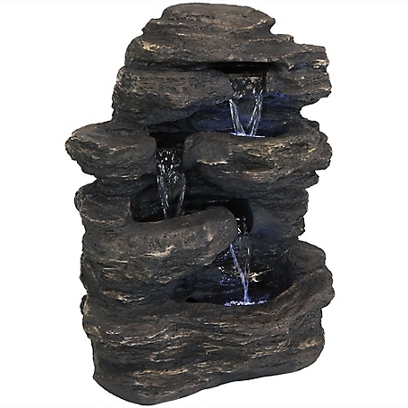 Sunnydaze Decor 24 in. Rock Falls Outdoor Water Fountain with LED Lights