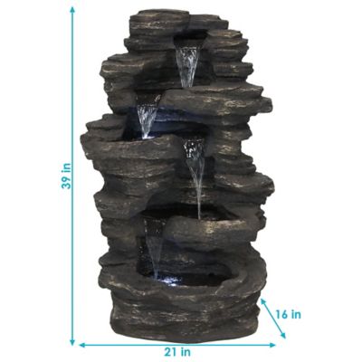 Image showing  39 in. H Electric Polystone Rock Falls Waterfall Outdoor Water Fountain with LED Lights, XCA-132311002