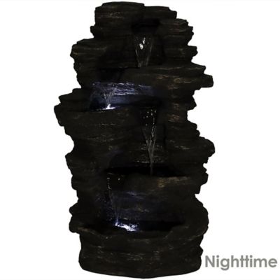 Image showing  39 in. H Electric Polystone Rock Falls Waterfall Outdoor Water Fountain with LED Lights, XCA-132311002