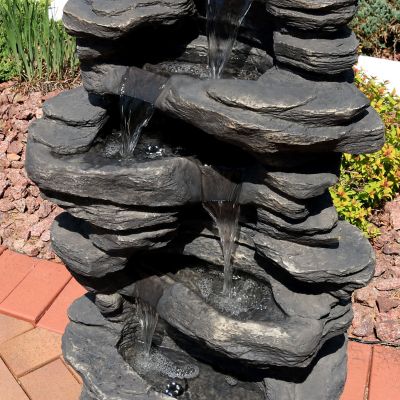 Image showing 9 th Sunnydaze Decor 39 in. H Electric Polystone Rock Falls Waterfall Outdoor Water Fountain with LED Lights, XCA-132311002