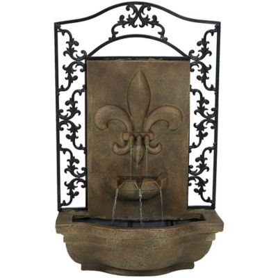 Sunnydaze Decor 33 in. French Lily Solar Wall Water Fountain with Battery Backup, Stone Finish, XCA-132388003-FS-SOD