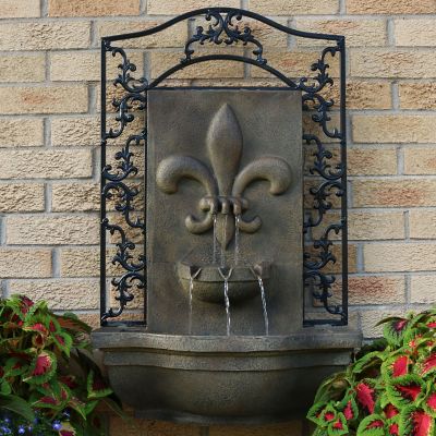 Image showing  33 in. French Lily Solar Wall Water Fountain with Battery Backup, Stone Finish, XCA-132388003-FS-SOD