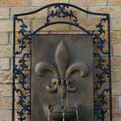 Image showing  33 in. French Lily Solar Wall Water Fountain with Battery Backup, Stone Finish, XCA-132388003-FS-SOD