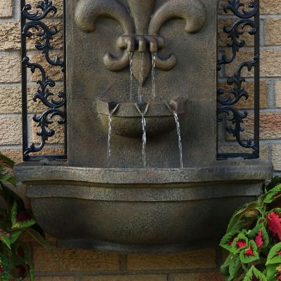 Image showing  33 in. French Lily Solar Wall Water Fountain with Battery Backup, Stone Finish, XCA-132388003-FS-SOD