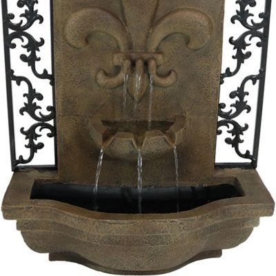 Image showing 5 th Sunnydaze Decor 33 in. French Lily Solar Wall Water Fountain with Battery Backup, Stone Finish, XCA-132388003-FS-SOD