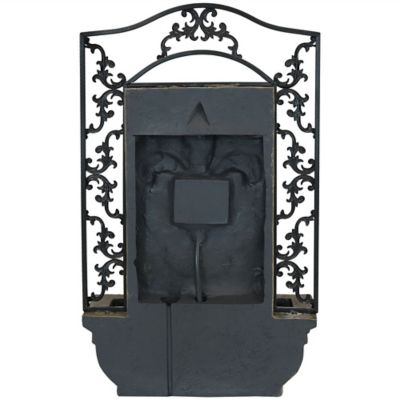 Image showing 6 th Sunnydaze Decor 33 in. French Lily Solar Wall Water Fountain with Battery Backup, Stone Finish, XCA-132388003-FS-SOD