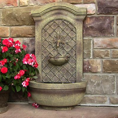 Image showing  31 in. H Electric Polystone Rosette Leaf Wall-Mount Water Fountain, Florentine Stone Finish, XCA-132592003-FS