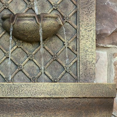 Image showing  31 in. H Electric Polystone Rosette Leaf Wall-Mount Water Fountain, Florentine Stone Finish, XCA-132592003-FS
