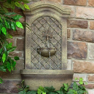 Image showing  31 in. H Electric Polystone Rosette Leaf Wall-Mount Water Fountain, Florentine Stone Finish, XCA-132592003-FS
