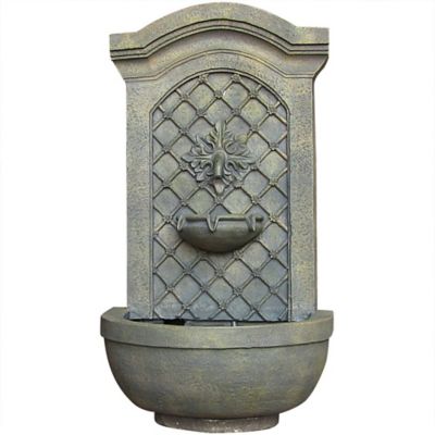 Sunnydaze Decor 31 in. H Electric Polystone Rosette Leaf Outdoor Wall-Mount Water Fountain - Limestone Finish, XCA-132592006-FL