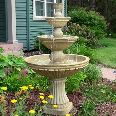 Image showing  55 in. H Electric Polystone Classic Style 3-Tier Designer Outdoor Water Fountain, White Finish, XCA-401175064