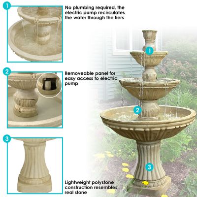Image showing  55 in. H Electric Polystone Classic Style 3-Tier Designer Outdoor Water Fountain, White Finish, XCA-401175064