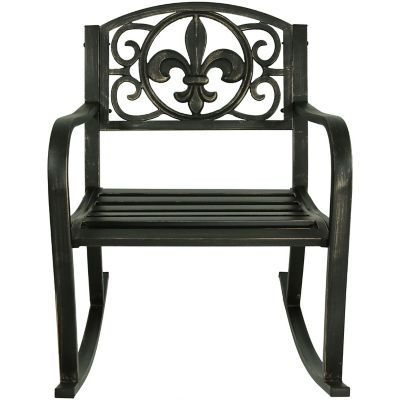 Image showing  Traditional Fleur-de-Lis Design Cast Iron and Steel Outdoor Rocking Chair