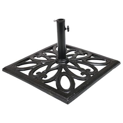 Sunnydaze Decor Outdoor Heavy-Duty Cast Iron Decorative Imperial Geometric Design Square Patio Umbrella Base - 16 in. - Black
